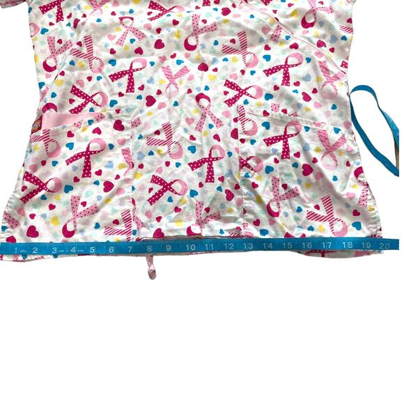 Dickies Womens Scrub Top Small V Neck Breast Cancer Awareness Ribbons White - Picture 6 of 9